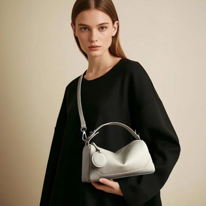 Genuine Leather Women's Boston Bag Fashion Crossborder Handbag Tote Shoulder Bag Trendy Versatile