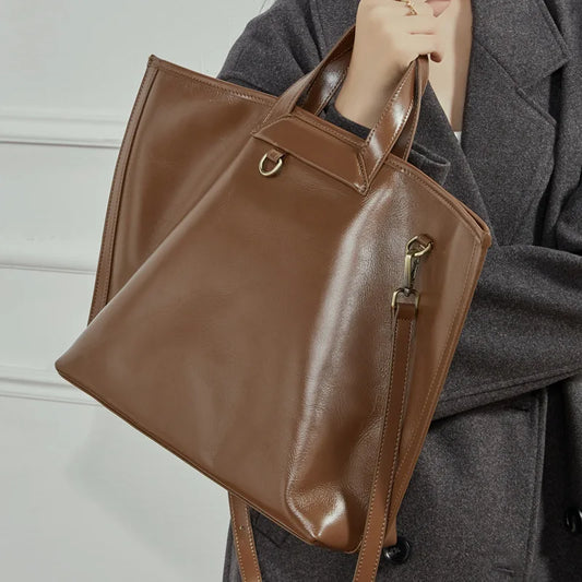 Genuine Leather Women Tote Bag Large Capacity Work Handbag Shoulder Crossbody Bag