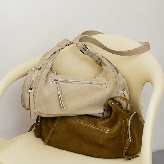 Vintage Leather Women Bag Crossbody Shoulder Handbag Soft Cowhide Motorcycle Bag Luxury Feel