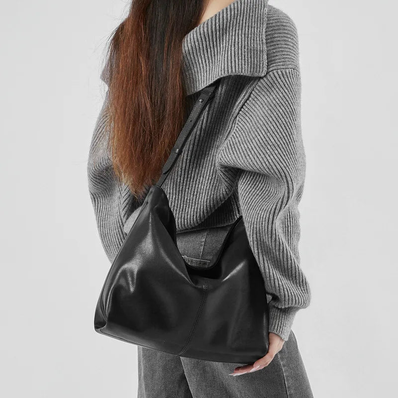 2025 New Genuine Leather Shoulder Bag for Women Large Capacity Hobo Tote Handbag Casual Commuter Bag