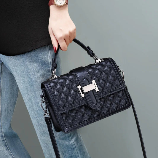 Women Genuine Leather Handbag 2025 New Trend Fashion Versatile Quilted Shoulder Crossbody Bag