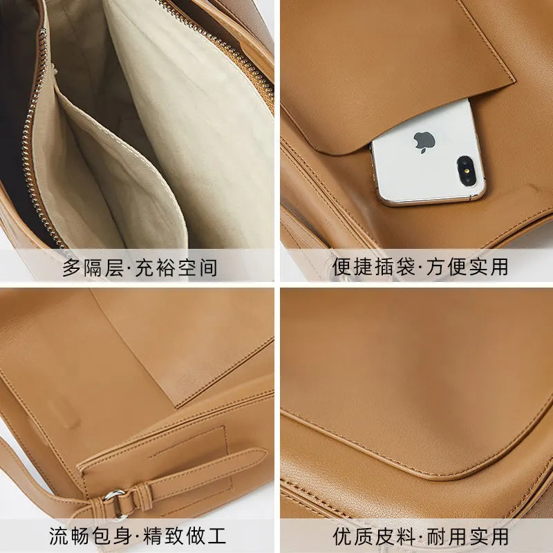 Hot Selling Women's Leather Crossbody Bucket Bag Retro Tote Large Capacity Office Handbag