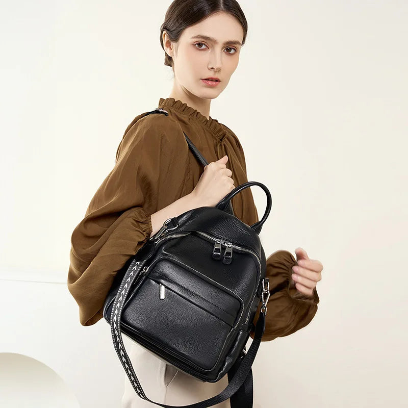 Women Leather Backpack 2025 New Fashion Soft Cowhide Large Capacity Travel Shoulder Bag Casual Chic
