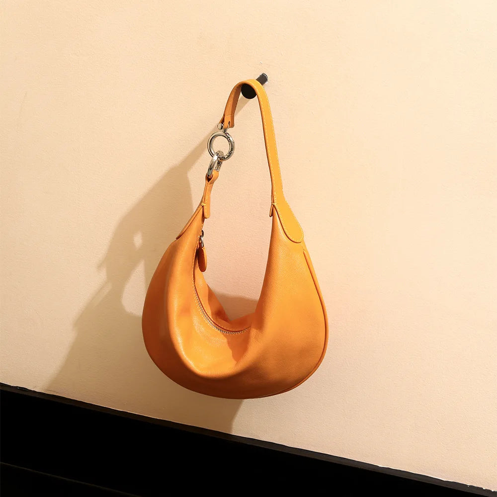Genuine Leather Women Handbag 2025 Autumn New Fashion Underarm Bag Elegant Luxury Style Shoulder Tote Dumpling Bag
