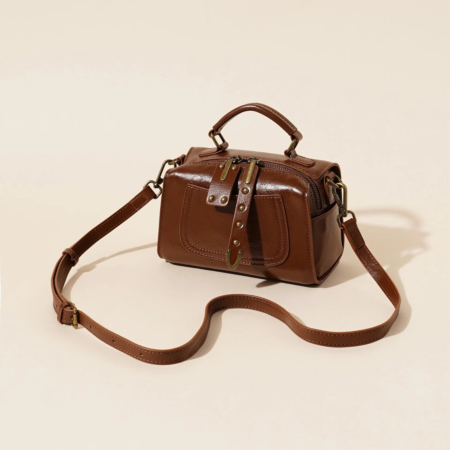 Spring Summer Genuine Leather Boston Pillow Bag Fashion Casual Handbag Vegetable Tanned Cowhide Shoulder Crossbody Bag for Women