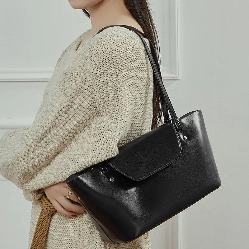 Vegetable Tanned Leather Large Capacity 2025 New Korean Style Genuine Leather Fashion Versatile Shoulder Crossbody Bag for Women