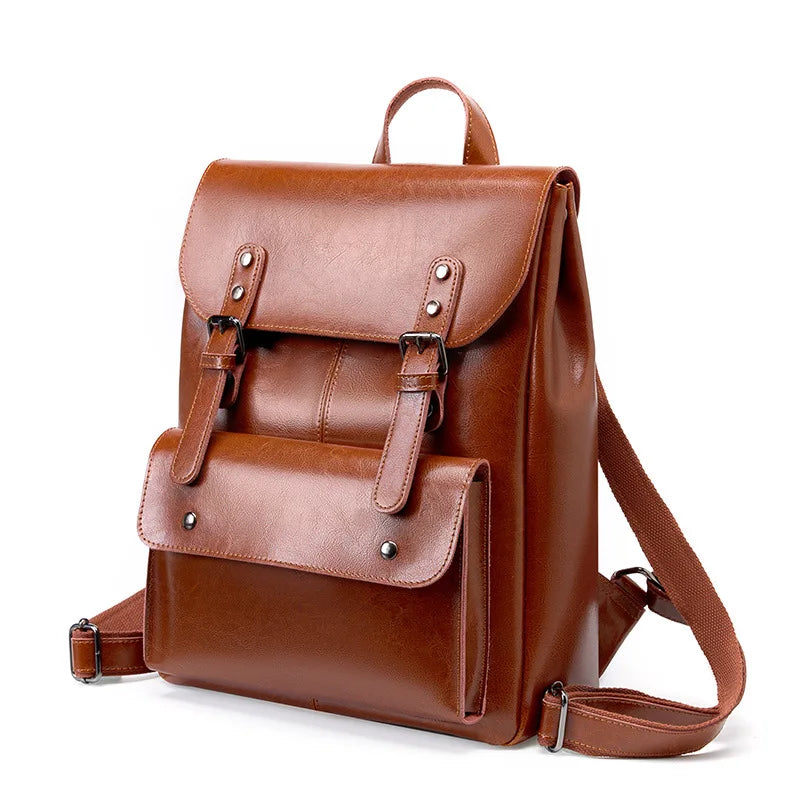 Genuine Leather Backpack for Women Durable Cowhide Laptop Bag 14 Inch Large Capacity Vintage British Style Unisex Full Leather