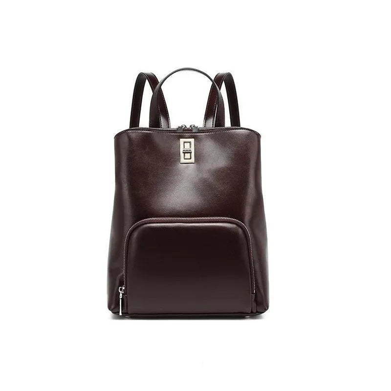 Genuine Leather Large Capacity Travel Tote Bag Fashion Handbag Retro Shoulder Bag Simple Commuter Backpack