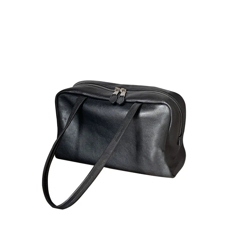 Minimal Vegetable-Tanned Leather Large Capacity Bowling Bag Women Genuine Leather Tote Shoulder Bag 2025 New Boston Bag 