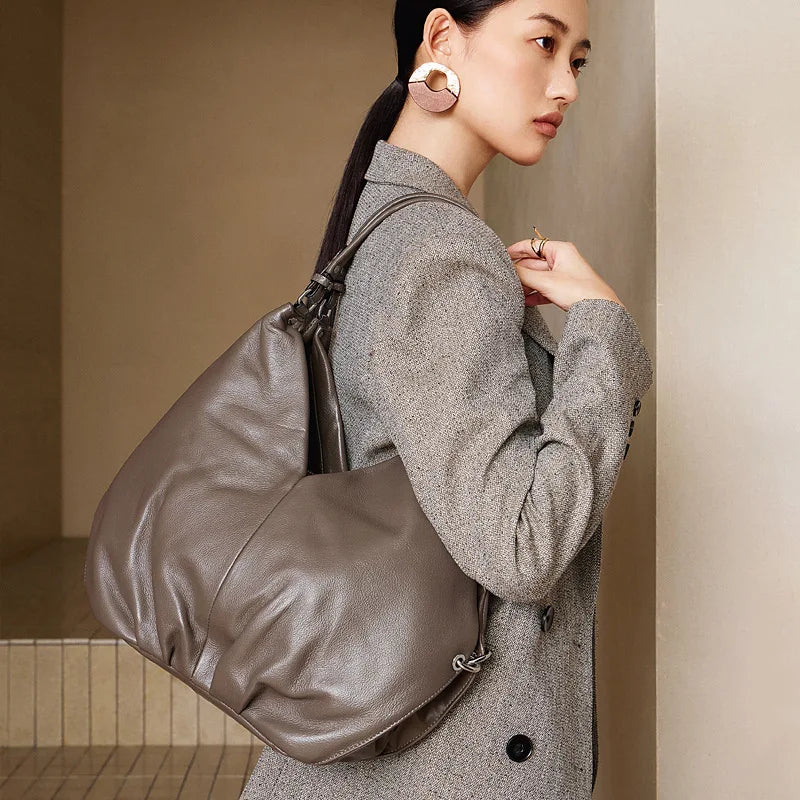 Genuine Leather Large Capacity Tote Bag Women Shoulder Crossbody Bag Commuter Versatile Stylish Handbag