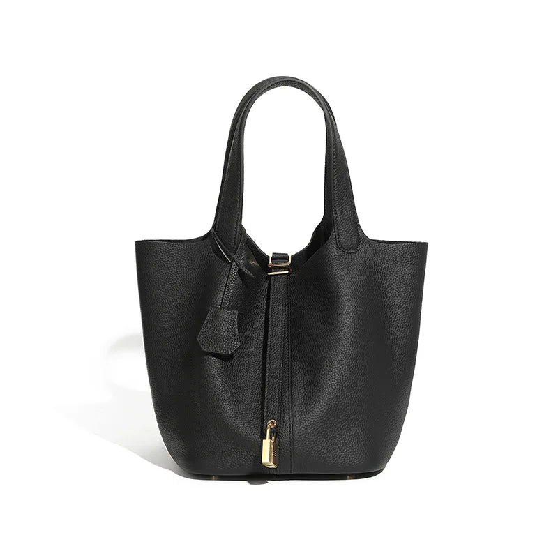 Large Genuine Leather Tote Bag High Quality First Layer Cowhide Elegant Bucket Handbag for Women 