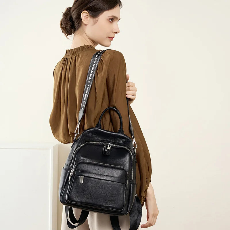 Women Leather Backpack 2025 New Fashion Soft Cowhide Large Capacity Travel Shoulder Bag Casual Chic