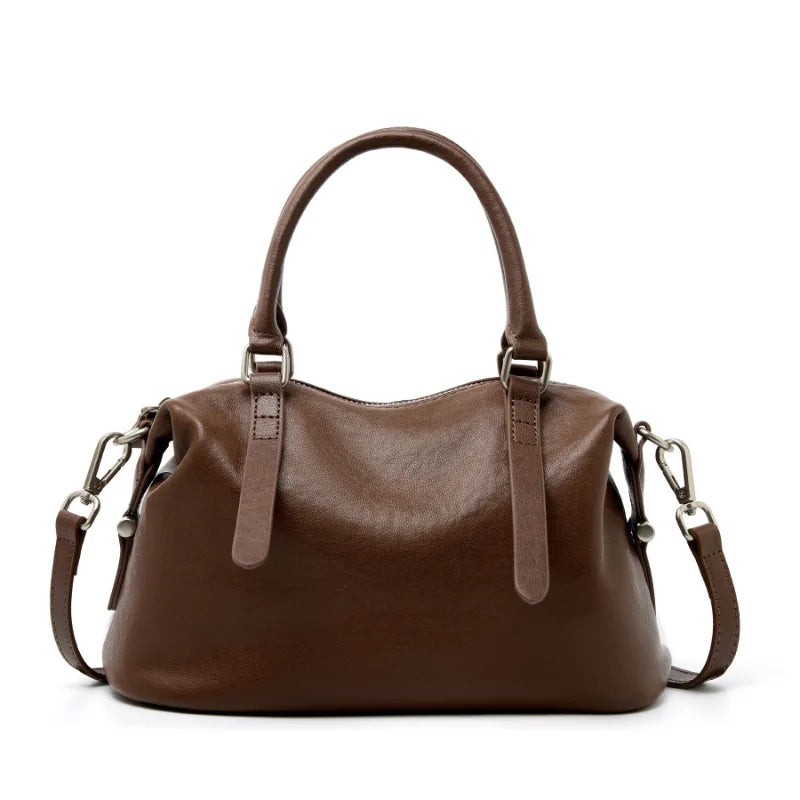 Genuine Leather Top Layer Tanned Handbag 2025 New Fashion Women Vintage Versatile Pillow Bag Ladies Tote
