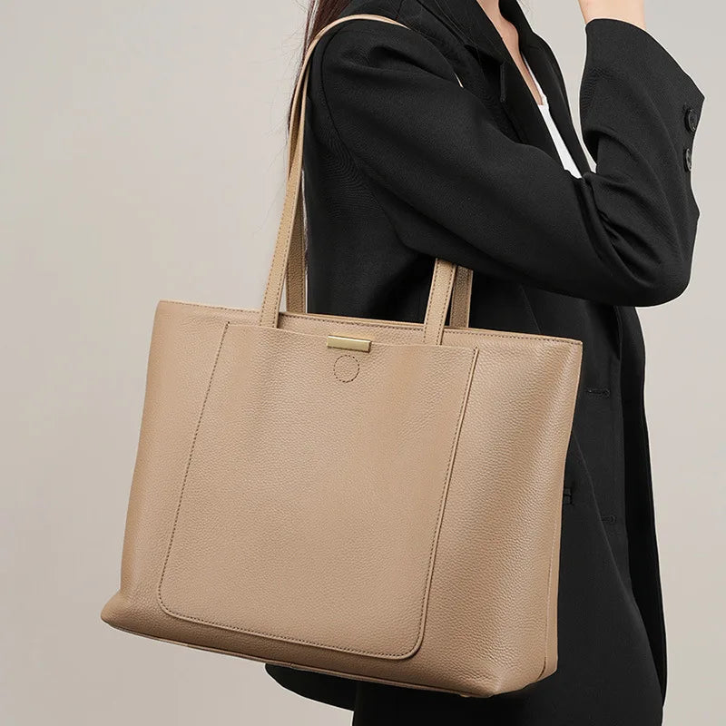 Large Capacity Tote Bag Women's Trendy Handbag 2025 Commuter Tote Bag Versatile Shoulder Genuine Leather Bag