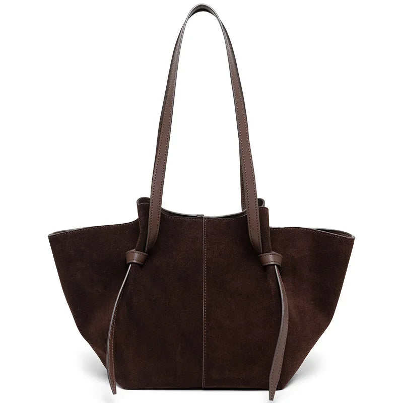 Large Capacity Tote Bag Women Luxury Feel Handbag Suede Leather Wing Bag Genuine Leather Shoulder Bag