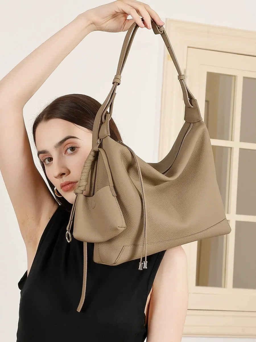 Genuine Leather Shoulder Bag Women's Handbag Large Capacity Commuter Tote Bag Ladies Purse Handbag Underarm Bag