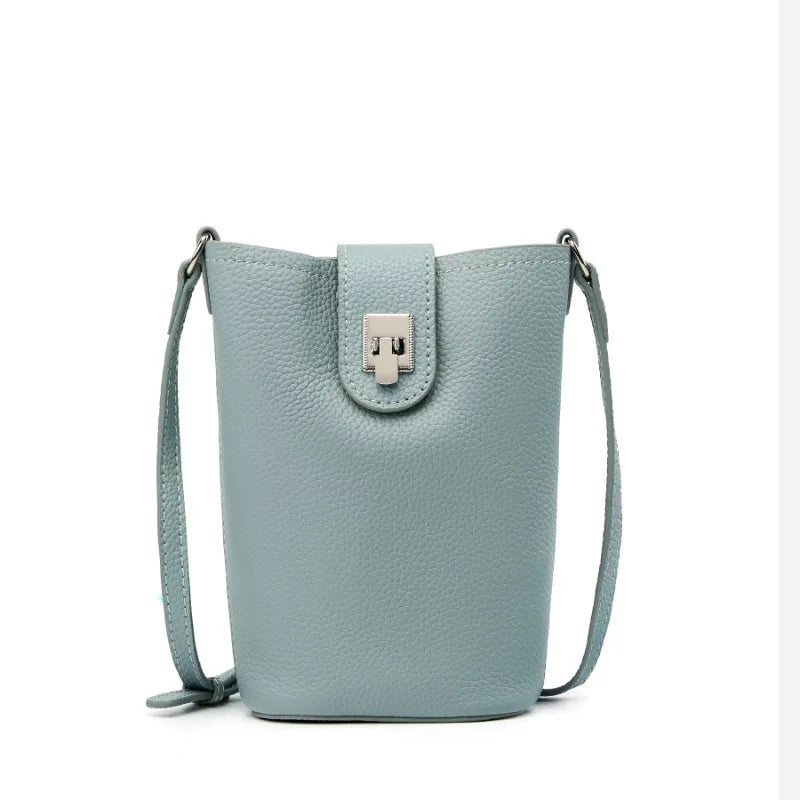 Umhängetasche aus echtem Leder für Damen, kleine Handytasche, vertikale, lässige Beuteltasche (Modell 2025) 