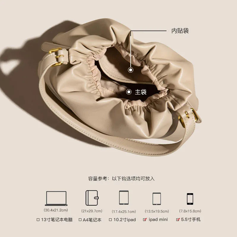 2025 New Fashion Luxury Leather Women's Handbag Casual Shoulder Crossbody Cloud Bag