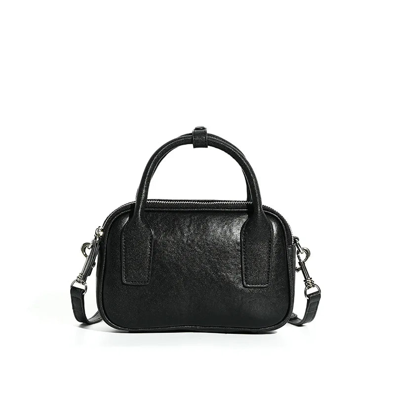 Bowling Style Leather Handbag Women Shoulder Bag Elegant Crossbody Bag Office Daily Use Tote