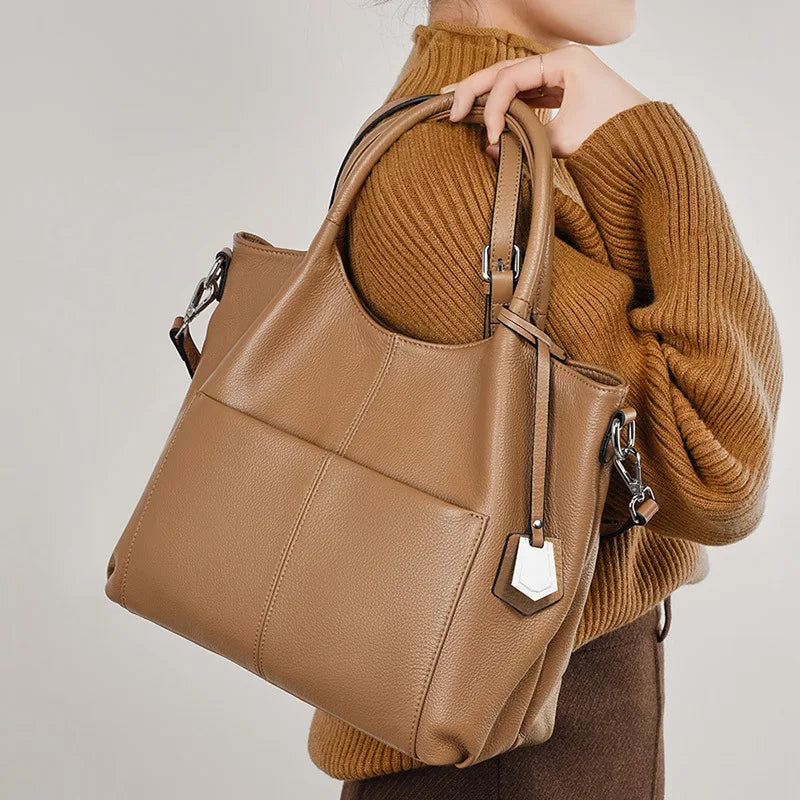 Genuine Leather Handbag for Women 2025 Autumn Winter Large Capacity Shoulder Tote Crossbody Bag for Mom