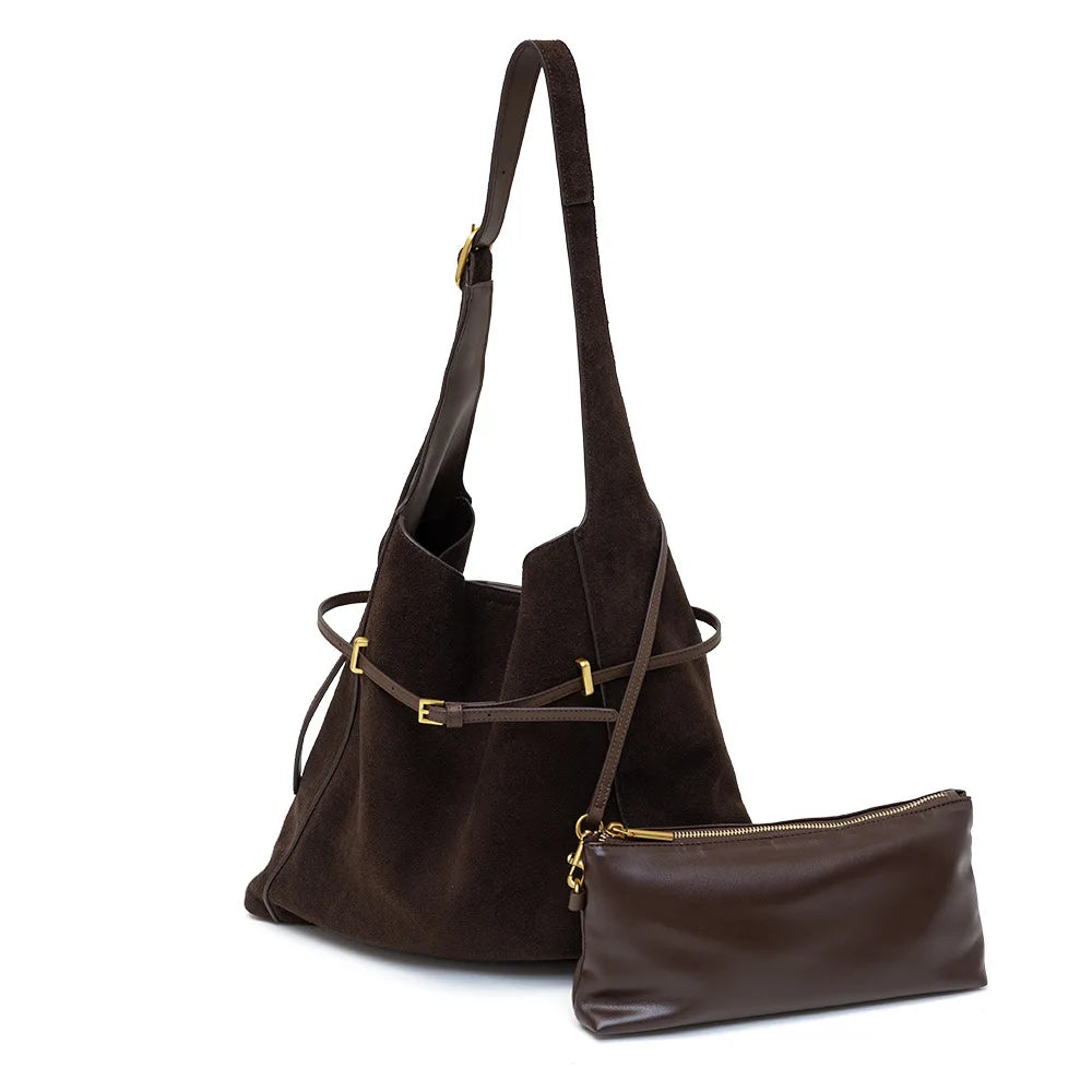 Luxury Chic Women Crossbody Bag Retro Suede Shoulder Tote Handbag Large Capacity Work Commuter Bag