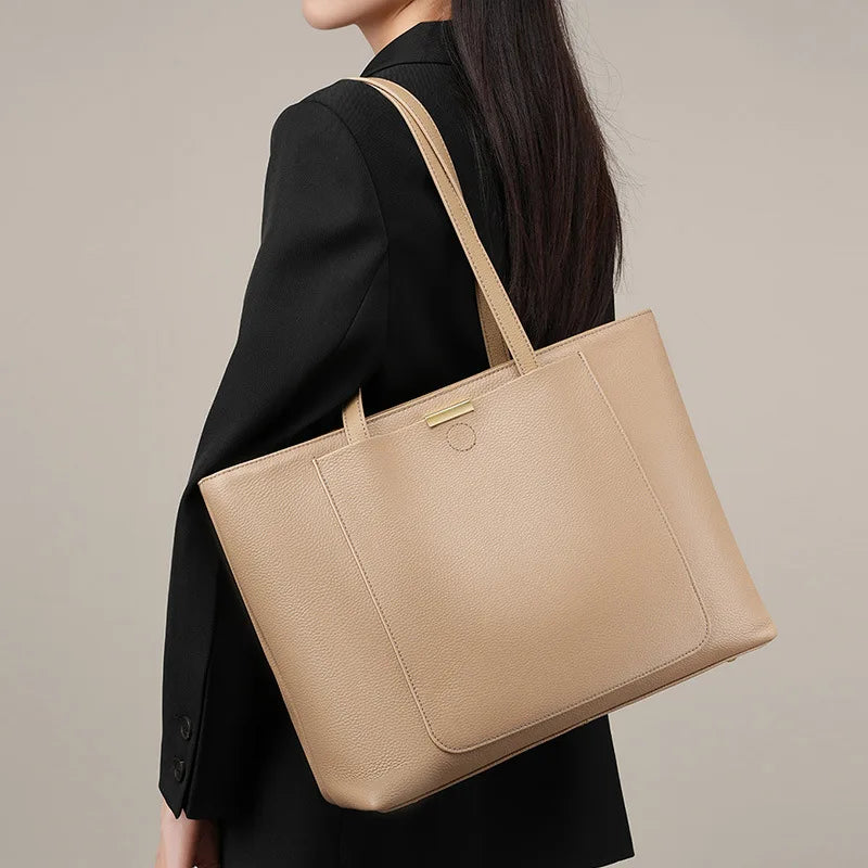 Large Capacity Tote Bag Women's Trendy Handbag 2025 Commuter Tote Bag Versatile Shoulder Genuine Leather Bag