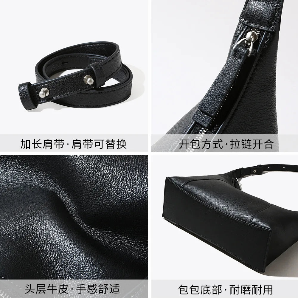 Trendy Genuine Leather Underarm Bag for Women Fashion Crossbody Shoulder Dumpling Bag Large Capacity Handbag
