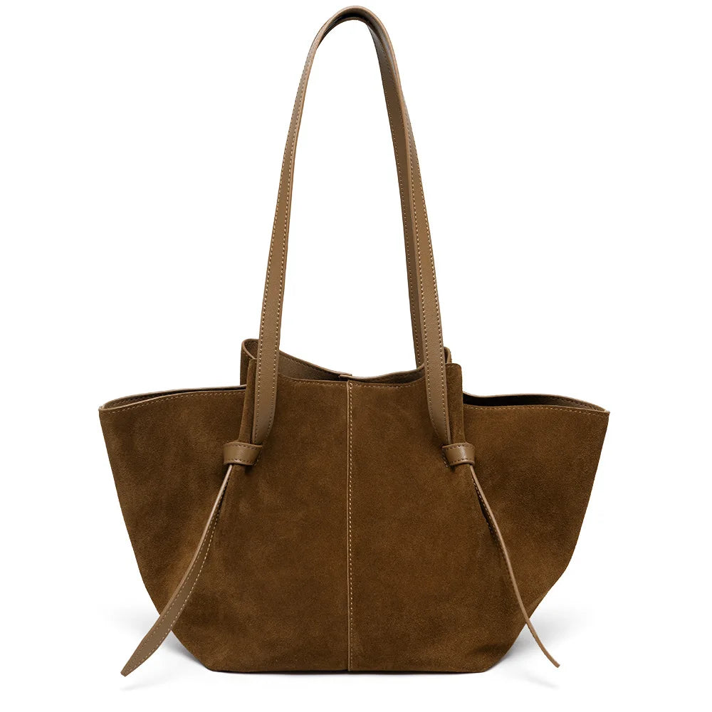 Large Capacity Tote Bag Women Luxury Feel Handbag Suede Leather Wing Bag Genuine Leather Shoulder Bag