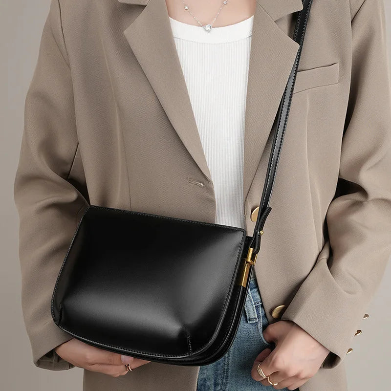 Elegant Genuine Leather Shoulder Bag for Women 2025 New Cowhide Simple Versatile Underarm Crossbody Handbag