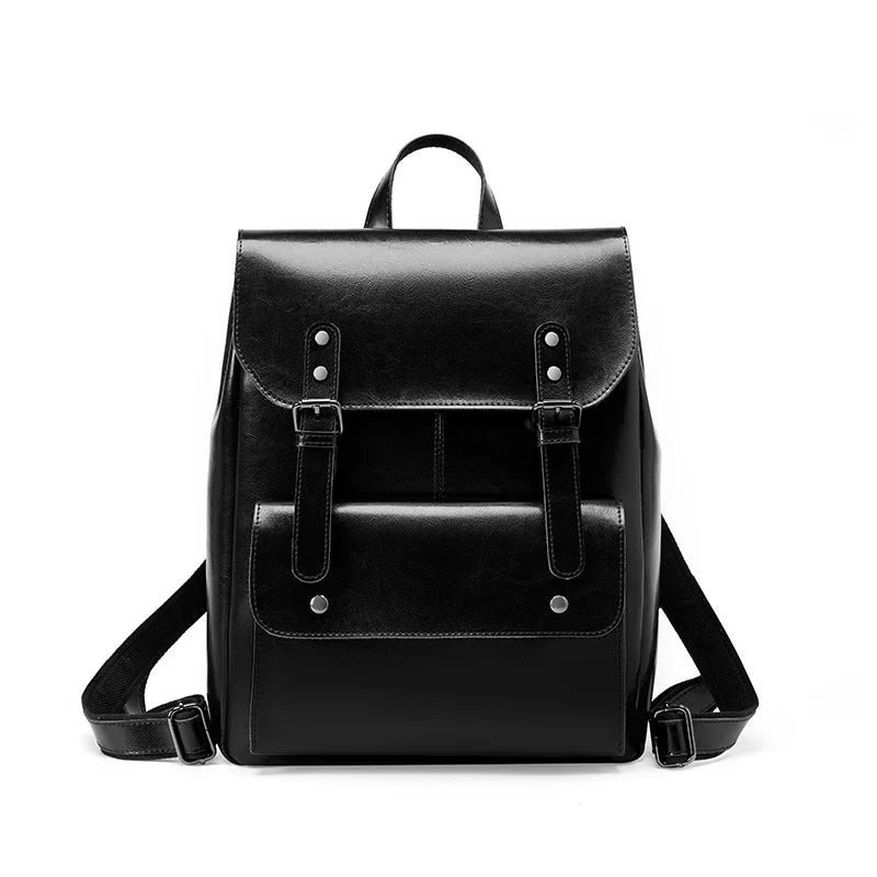 Genuine Leather Backpack for Women Durable Cowhide Laptop Bag 14 Inch Large Capacity Vintage British Style Unisex Full Leather