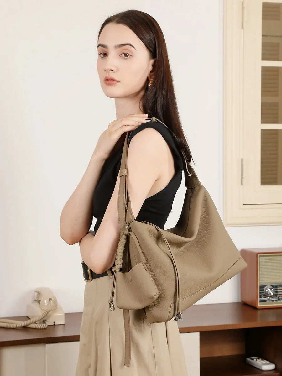 Genuine Leather Shoulder Bag Women's Handbag Large Capacity Commuter Tote Bag Ladies Purse Handbag Underarm Bag