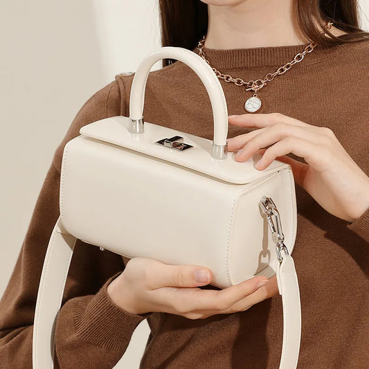 Cowhide Square Bag Women's Genuine Leather Handbag Simple Shoulder Crossbody Bag Ladies Top-Handle Bags