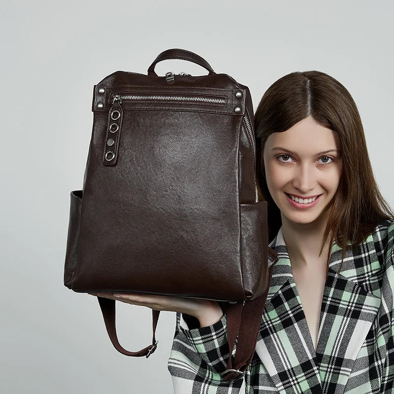 Genuine Leather Backpack Women Large Capacity Travel Casual Lightweight Shoulder Bag 2025 New Small Niche Design