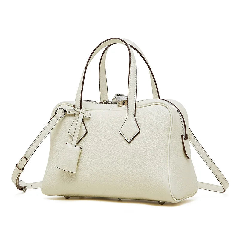 Luxury Genuine Leather Boston Pillow Bag Elegant Crossbody Shoulder Handbag for Women 