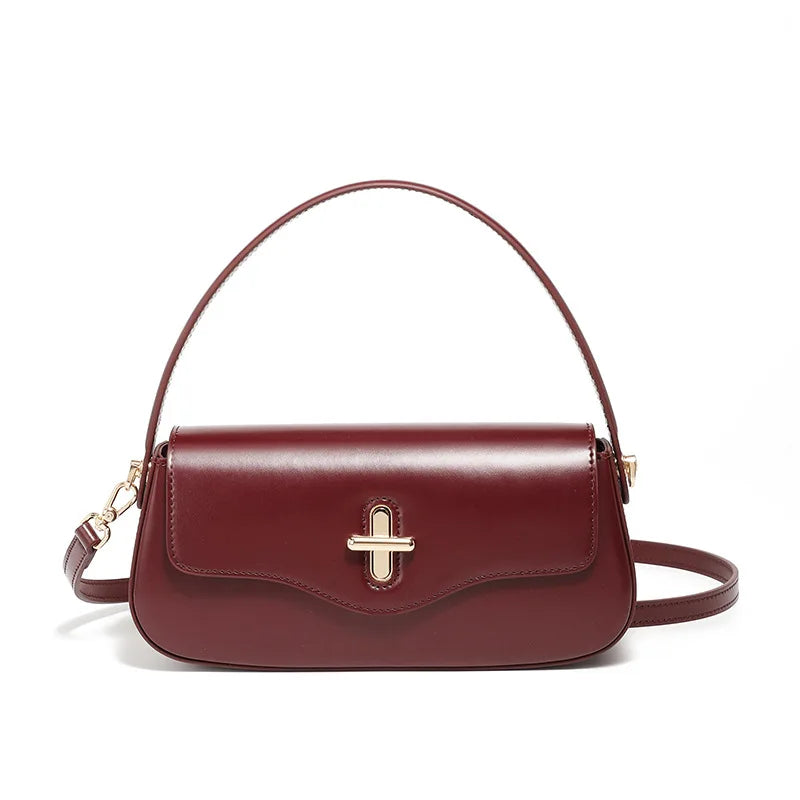 Korean Style Niche Design Genuine Leather Baguette Bag 2025 Women Elegant Shoulder Crossbody Underarm Handbag