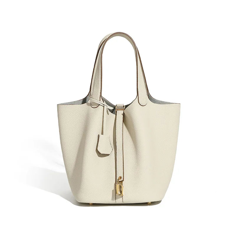 Large Genuine Leather Tote Bag High Quality First Layer Cowhide Elegant Bucket Handbag for Women 