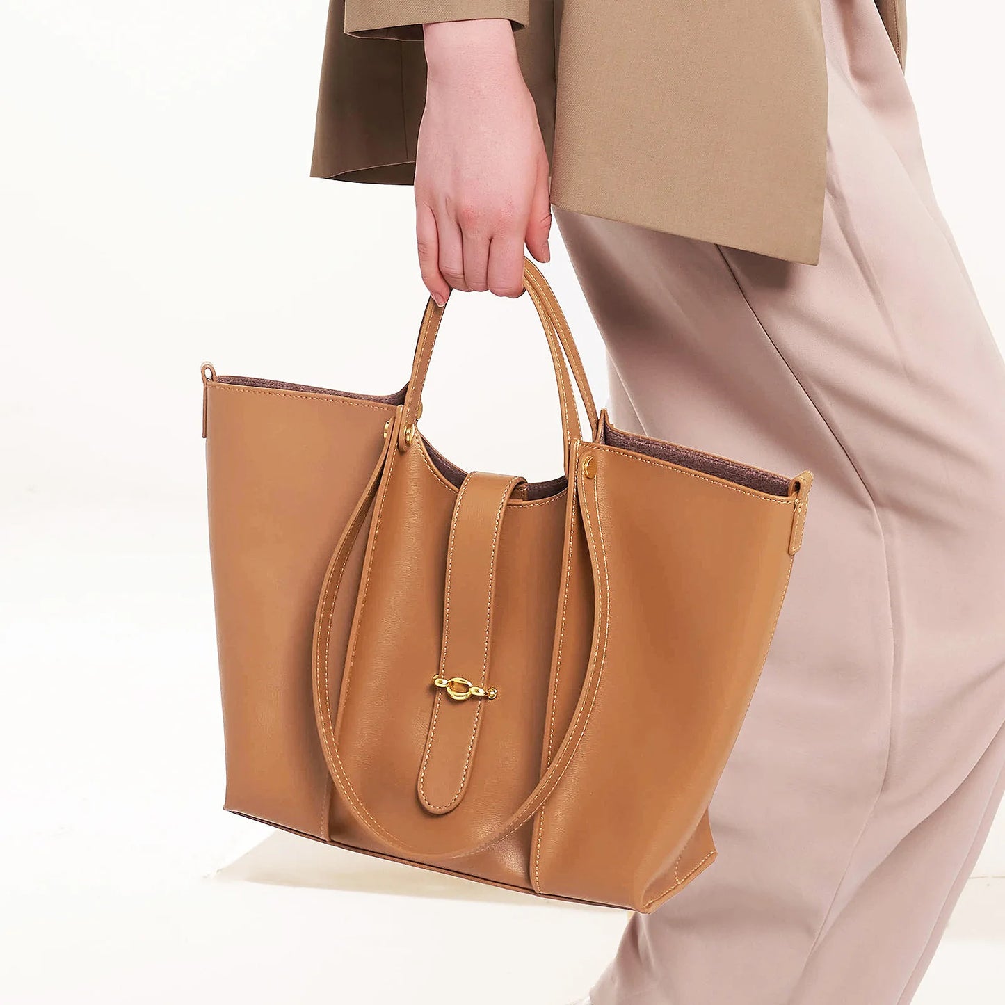 New Genuine Leather Tote Bag for Women Large Capacity Shoulder Handbag Stylish Commuter Casual Purse