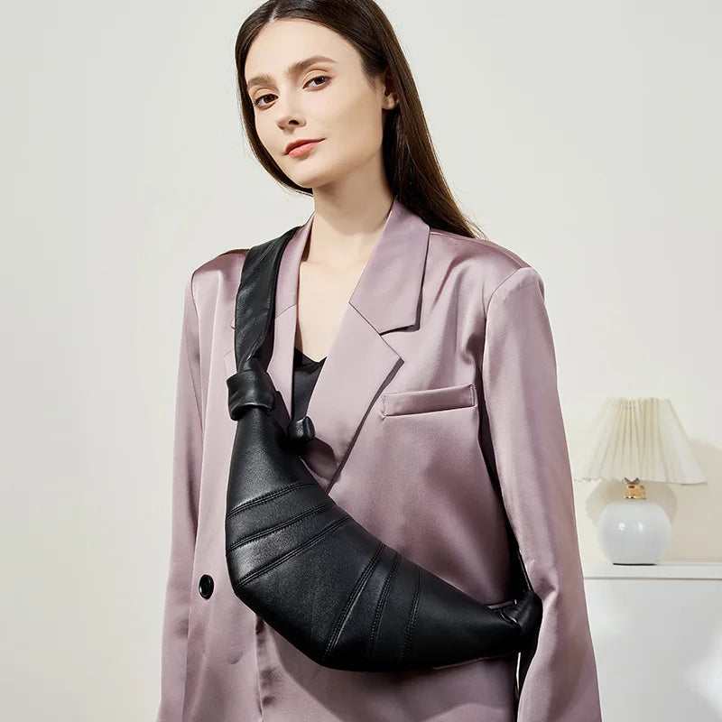 French Style Genuine Sheepskin Croissant Bag Soft Leather Hobo Shoulder Crossbody Bag for Women