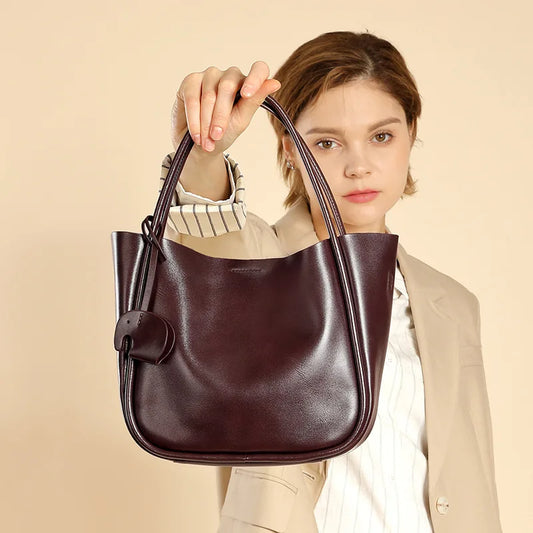 Leather Bucket Tote Shoulder Crossbody Bag 2025 New Fashion Elegant Large Capacity Handbag