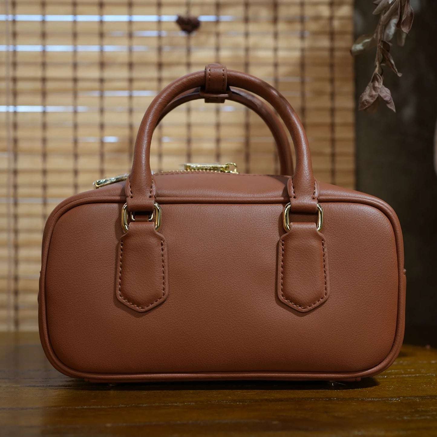 Boston Handbag Vintage Bowling Bag Fashionable Pillow Bag Genuine Leather Single Shoulder Crossbody Bag