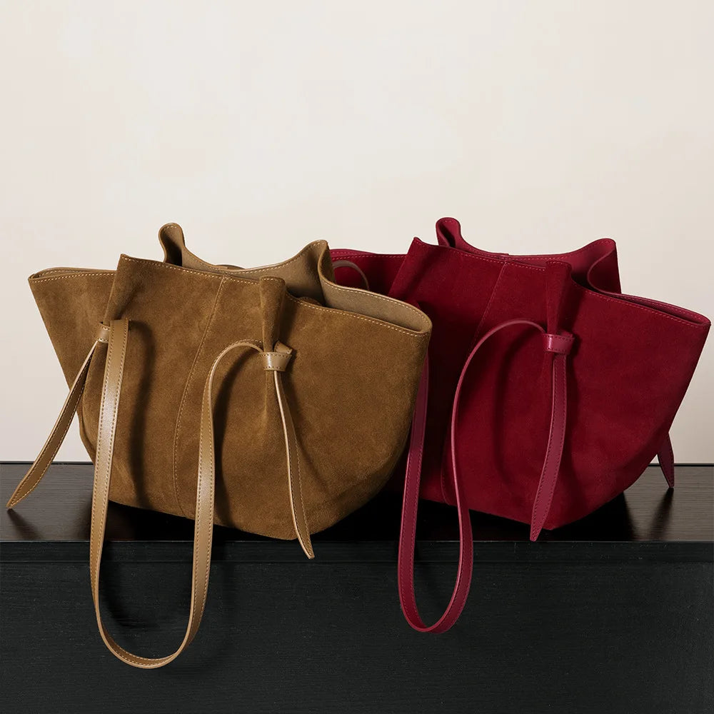 Large Capacity Tote Bag Women Luxury Feel Handbag Suede Leather Wing Bag Genuine Leather Shoulder Bag