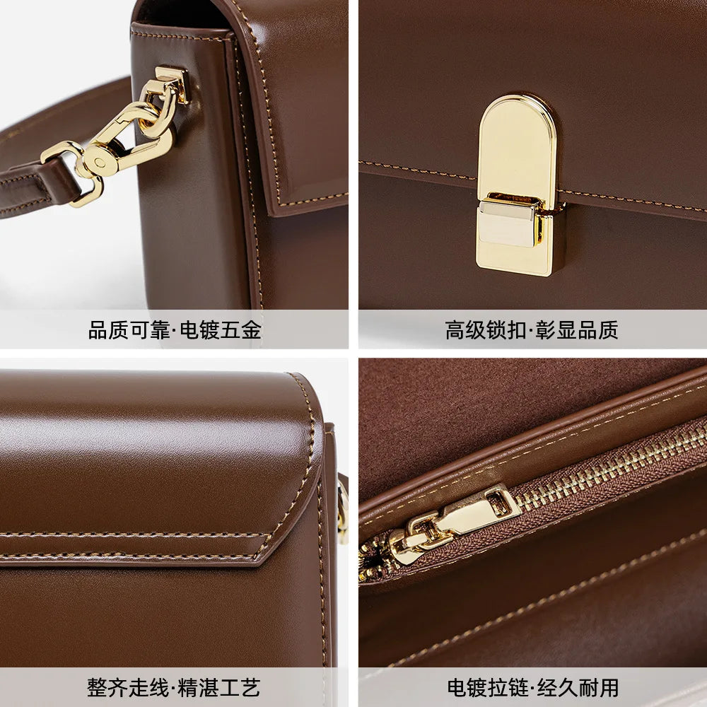 New Leather Women Bag Small Niche Baguette Cowhide High Quality Stylish Shoulder Crossbody Bag