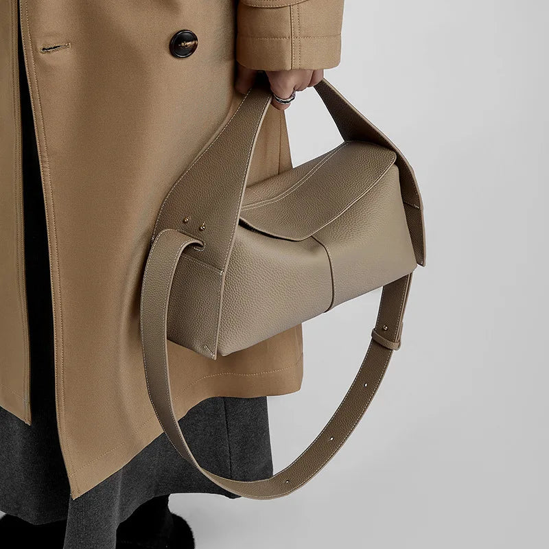 Autumn Winter Genuine Leather Top Layer Detachable Handle Crossbody Shoulder Bag for Women