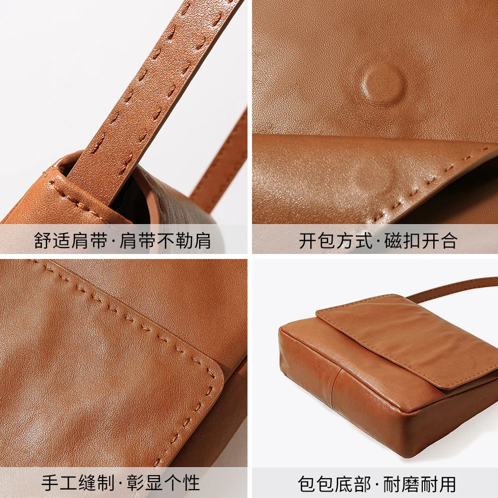 Women Genuine Leather Crossbody Bag First Layer Cowhide Flap Messenger Bag Fashion Versatile Shoulder Bag