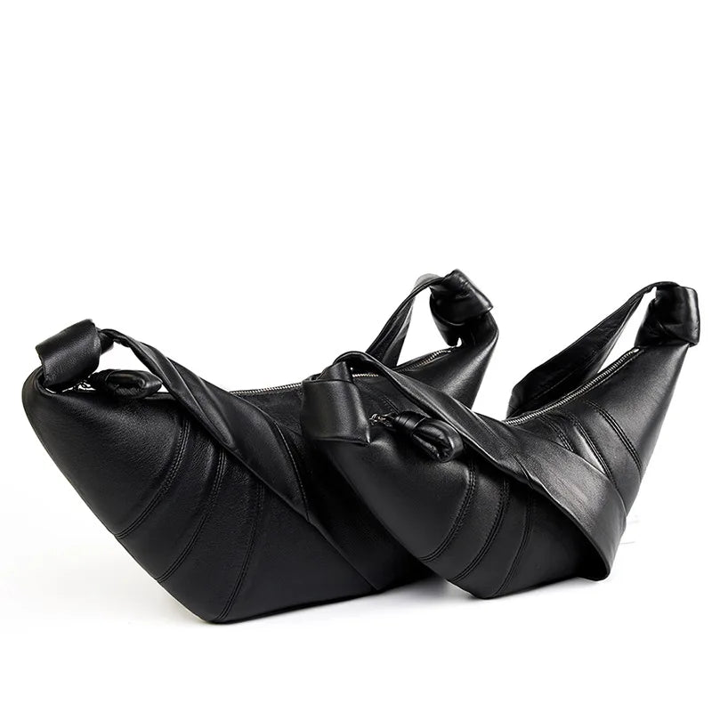 French Style Genuine Sheepskin Croissant Bag Soft Leather Hobo Shoulder Crossbody Bag for Women