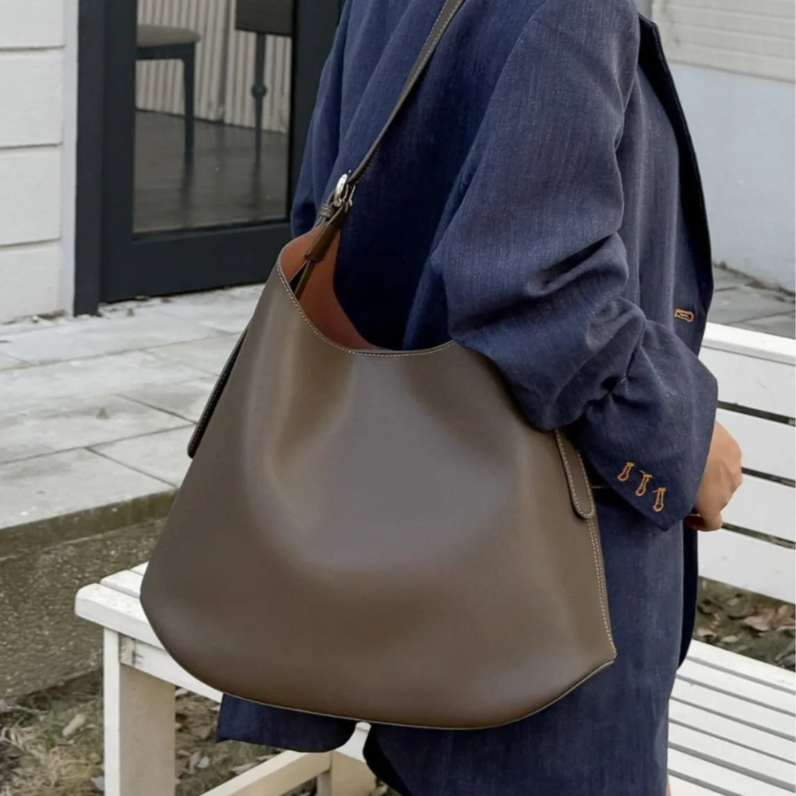 Large Capacity Leather Bucket Tote Bag New Korean Style Shoulder Handbag Soft Genuine Leather Bag for Women