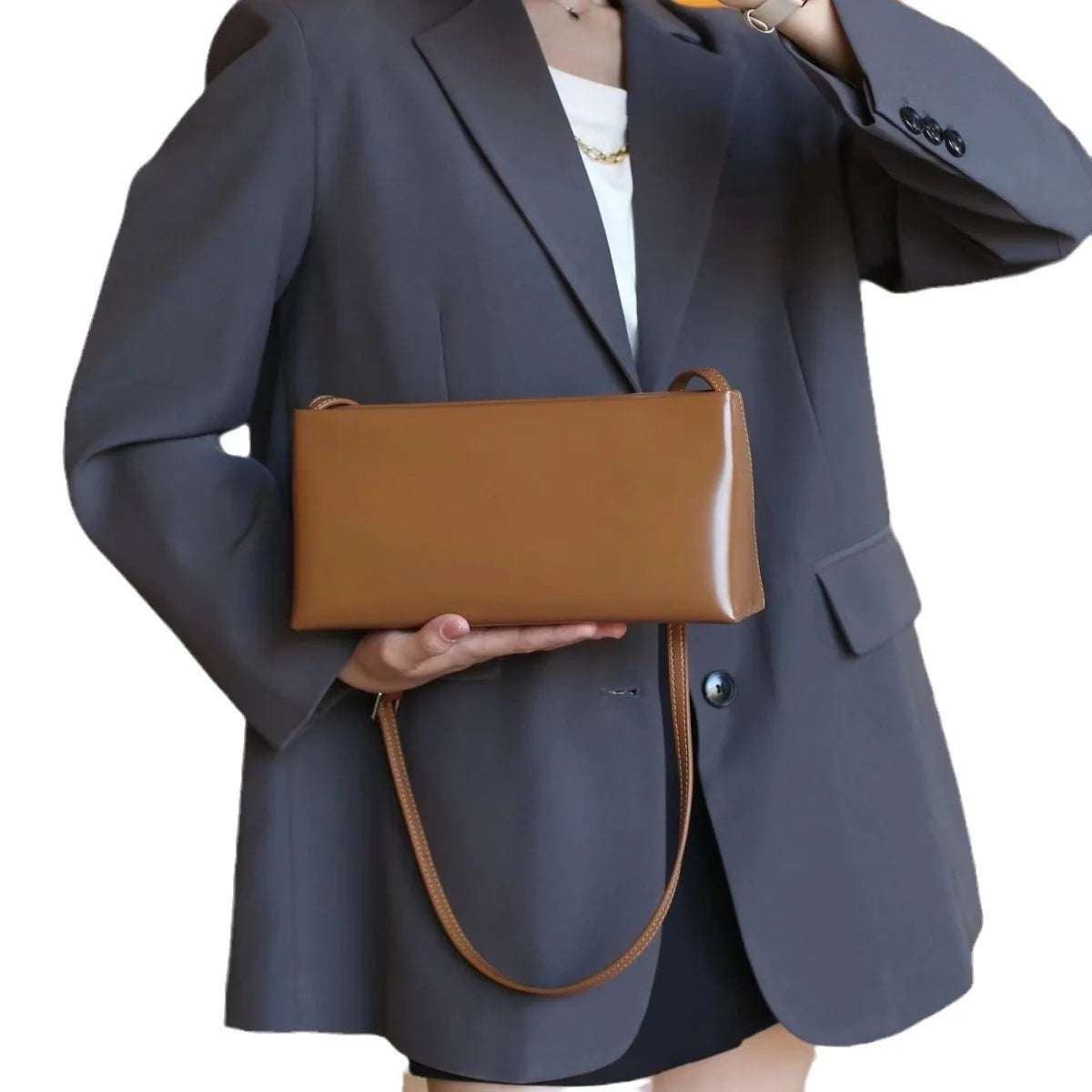 Vintage-Armtasche aus echtem Leder mit Ölwachs-Wachs-Optik, Damen, hochwertige Baguette-Schnittform, schlichte Schulter- und Umhängetasche 