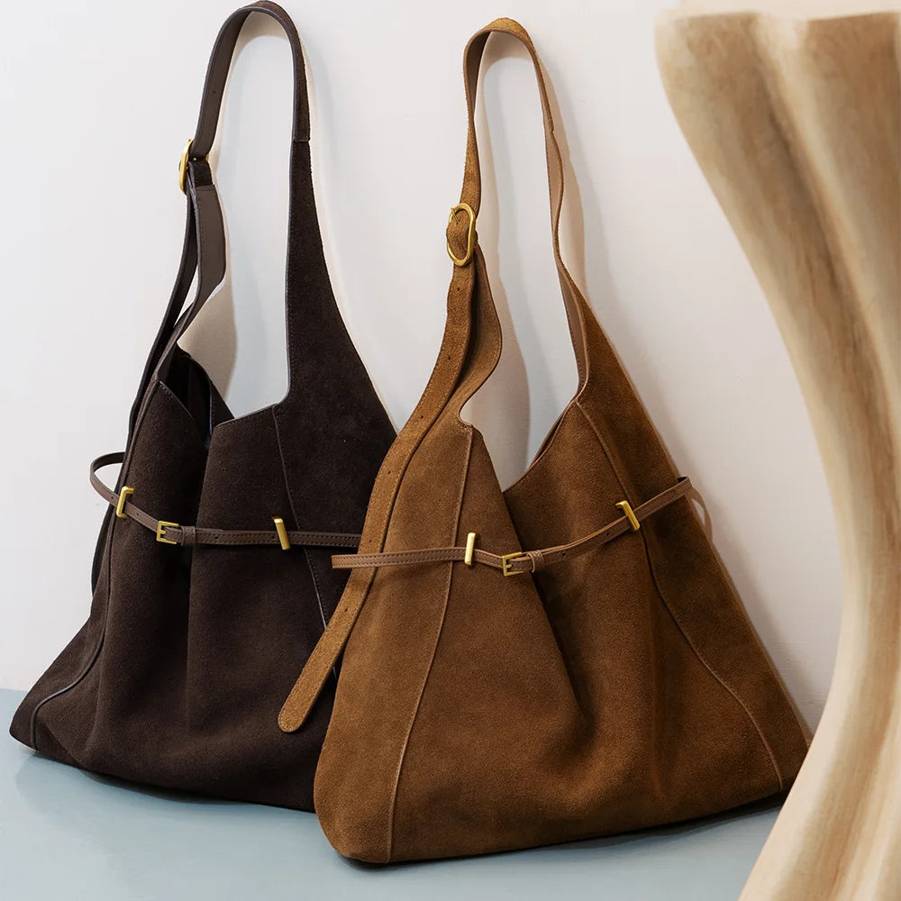 Luxury Chic Women Crossbody Bag Retro Suede Shoulder Tote Handbag Large Capacity Work Commuter Bag