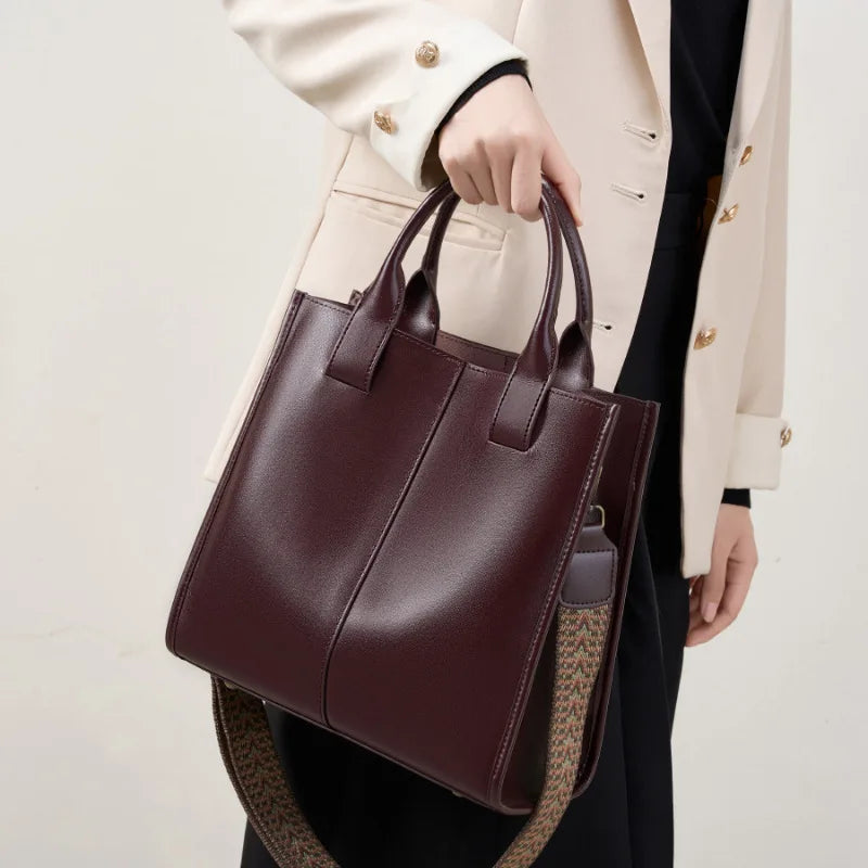 2025 Autumn Winter New Women Tote Bag Large Capacity Genuine Leather Bucket Shoulder Crossbody Handbag