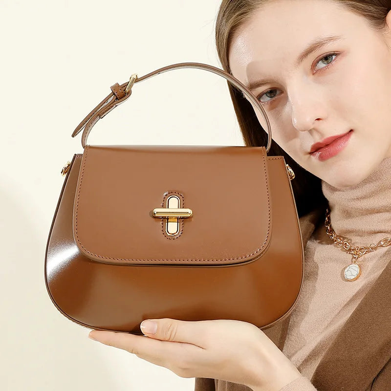 Korean Style Women Genuine Leather 2025 New Crossbody Bag Luxury Minimalist Chestnut Leather Handbag